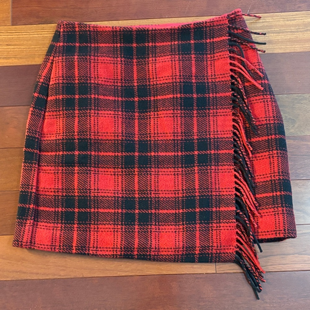 LOFT Red and Black Plaid Mini Skirt